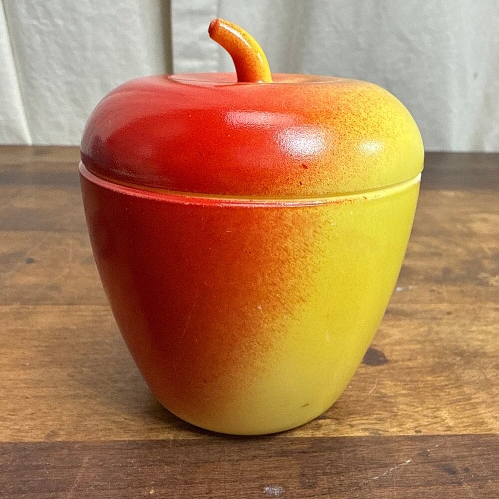 Hazel Atlas Vintage Painted Milk Glass Apple Shaped Jam Condiment Jar With Lid